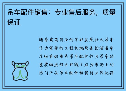 吊车配件销售：专业售后服务，质量保证