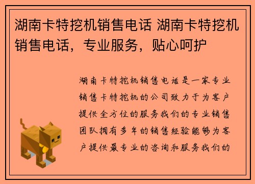 湖南卡特挖机销售电话 湖南卡特挖机销售电话，专业服务，贴心呵护