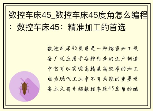 数控车床45_数控车床45度角怎么编程：数控车床45：精准加工的首选